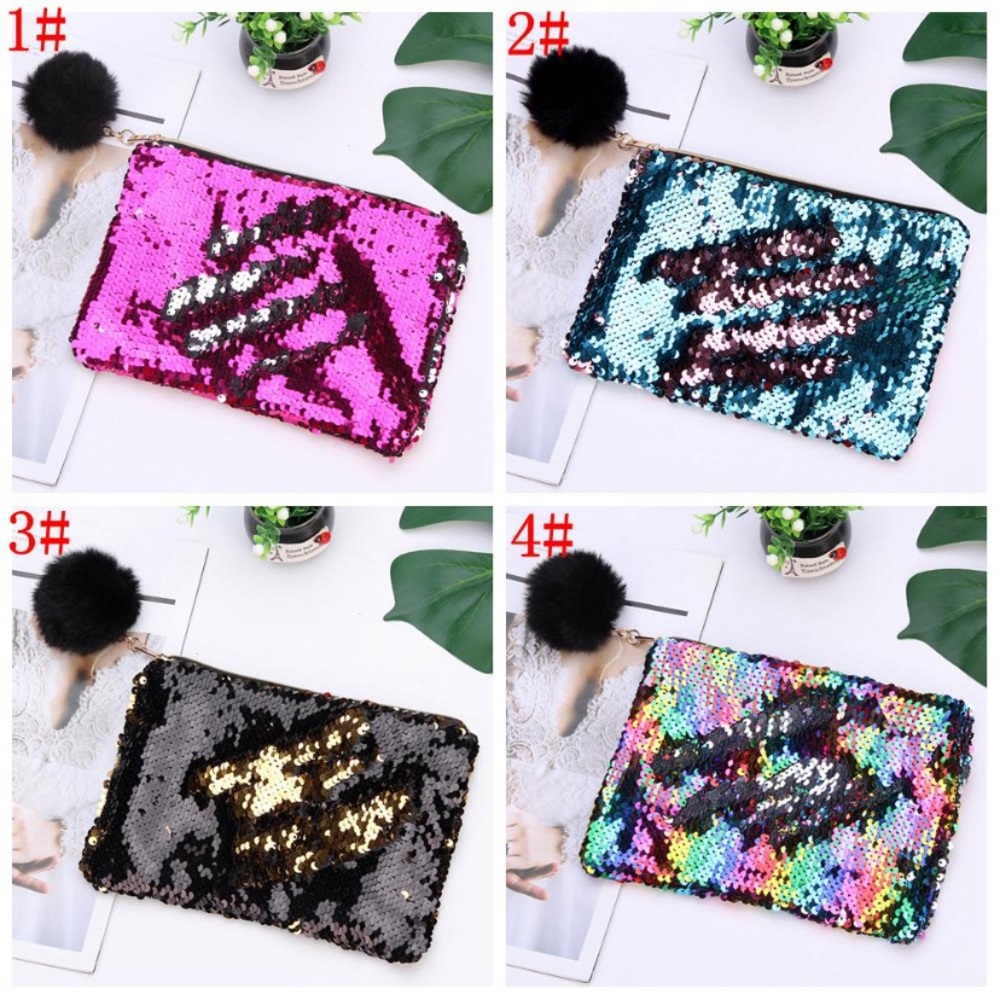 MERMAID🧜‍♀️ REVERSIBLE SEQUINS MAKEUP ZIPPER BAGS - Picture 2 of 8
